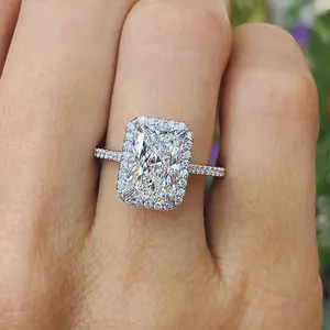 Radiant Cut Halo Simulated Diamond Engagement Ring | European Style Bridal CZ Jewelry