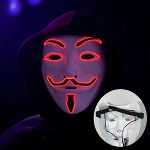 3Pcs LED Fawkes Mask Anonymous Light Up for Halloween Party, Costume And Carnival Plastic Blood-Red Design Glowing Eyes Razor-Edge Mouth Detail