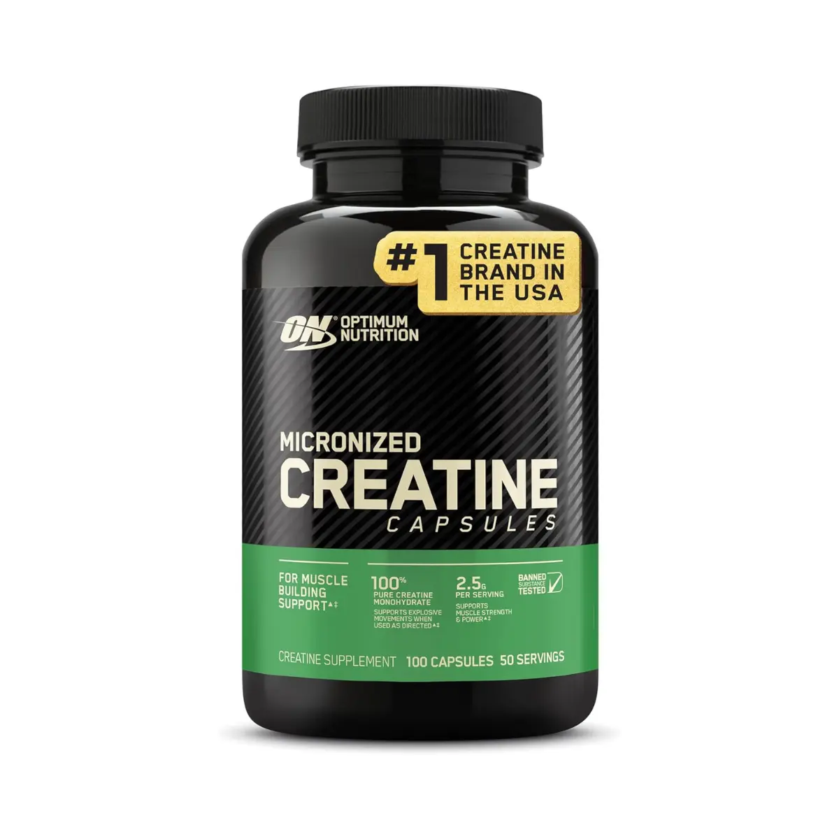Optimum Nutrition Micronized Creatine Monohydrate Capsules, Keto Friendly, 2500mg, 100 Capsules