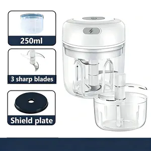 Electric Garlic Chopper,Mini Portable Veggie Chopper,250ML Garlic Grinder Masher Onion Chopper, Blender to Vegetable, Cordless Food Processor for Ginger, Chili, Fruit, Meat, Spices, Beans, etc