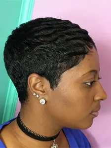 pixie wig daily party use Natural Human Hair Textured wig for women stylish gift wig layered pixie cut human hair wig short straight human hair wig black color machine made Stylist Friendly Wig
