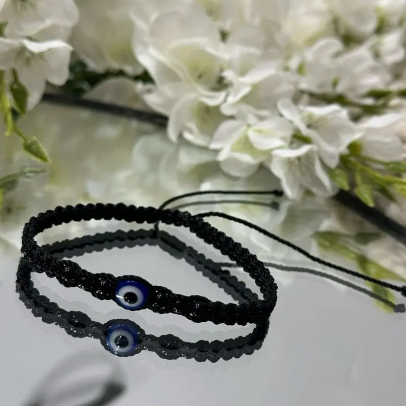 Men’s braided black bracelet with decorative black beads