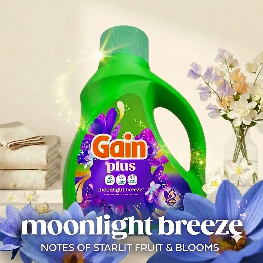 Gain Plus Liquid Laundry Detergent Odor Defense OXI Moonlight Breeze 99 fl oz 75 Loads Long Lasting Freshness Cleaner