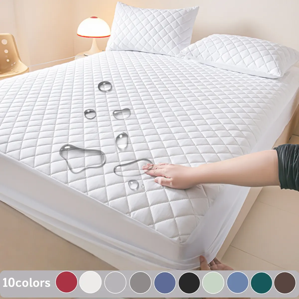 2/3 Piece Waterproof Mattress Protector, Small diamond-shaped mattress protector/Fitted Sheet & Mattress Cover Set with Deep Pocket  Soft Noiseless Breathable Stain-Resistant Bed Cover, Machine Washable, Includes Pillowcases for Bedroom, Guest Room, Dorm,