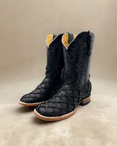 MATTE BLACK PIRARUCU FISH | MEN'S COWBOY BOOTS