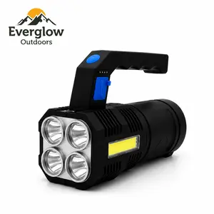 High Power LED Flashlight, USB Rechargeable Handheld Spotlight with 4 LED Bulbs & COB Side Light, 5 Modes, IPX4 Waterproof, 1200mAh Battery, Portable for Camping, Hiking, Fishing & Emergency Use outdoorfun