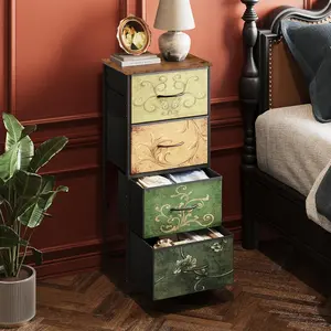 Slim 4-Drawer Dresser Saves Space & Holds Everything. Wood Top for Lamps, Books & More. Your Perfect Bedside Sidekick!