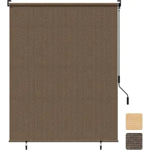 Outdoor Roller Shade,8' W x 8' H,Patio Roll Up Shade Cordless,Outdoor  Screen with 220GSM HDPE ,Wand Operation,Exterior Roller Shade Cloth for Porch Gazebo Backyard,Mocha