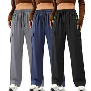 Pack of 3 - Ladies Casual Solid Color Sweatpants, Fitness Pants, Multifunctional Pocket Design Lightweight and Skin-friendly Fabric, Smooth to the touch Suitable for indoor sports and summer outdoor sports Drawstring SpringStatements