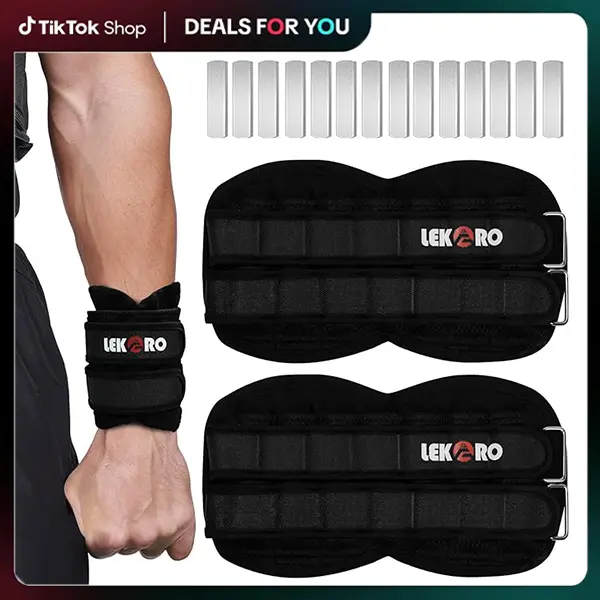 LEKÄRO Ankle Weights Wrist Weights for Men Women, 1 Pair Adjustable Removable Steel Weighted Plates Arm Leg Weights for Walking Running Pilates, Fitness Weights Sweat Wicking Belt Strength Training Gear Workout Accessory lifting straps dumbbells weights t