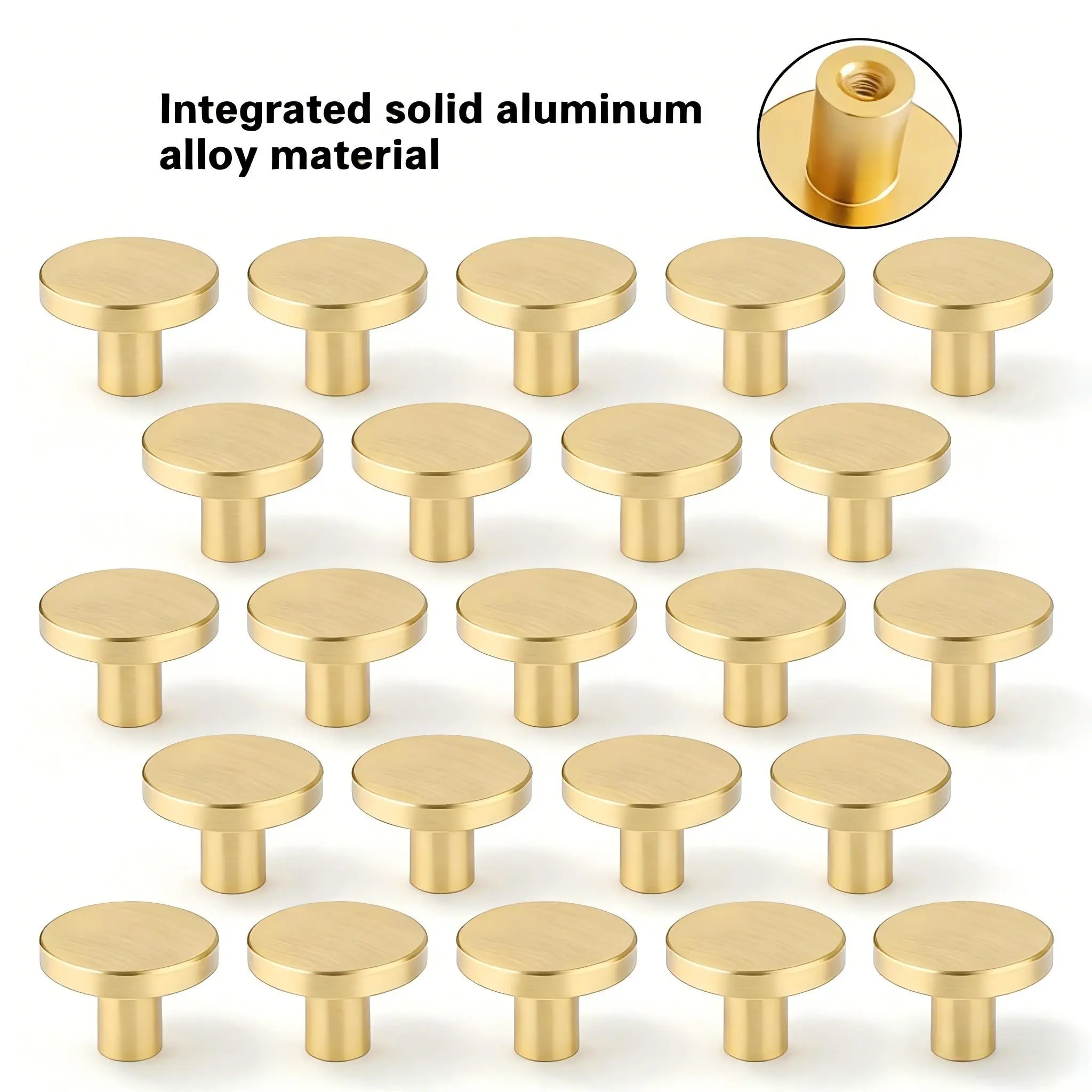 Golden Color Cabinet Handles Set of 10 or 20, Modern look, Modern Round Design Aluminum Alloy Drawer Pulls, Easy Install for Kitchen, Wardrobe and Cabinetry, Door Handles, Door Hardware