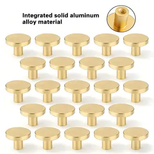 Golden Color Cabinet Handles Set of 10 or 20, Modern Round Design Aluminum Alloy Drawer Pulls, Easy Install for Kitchen and Wardrobe