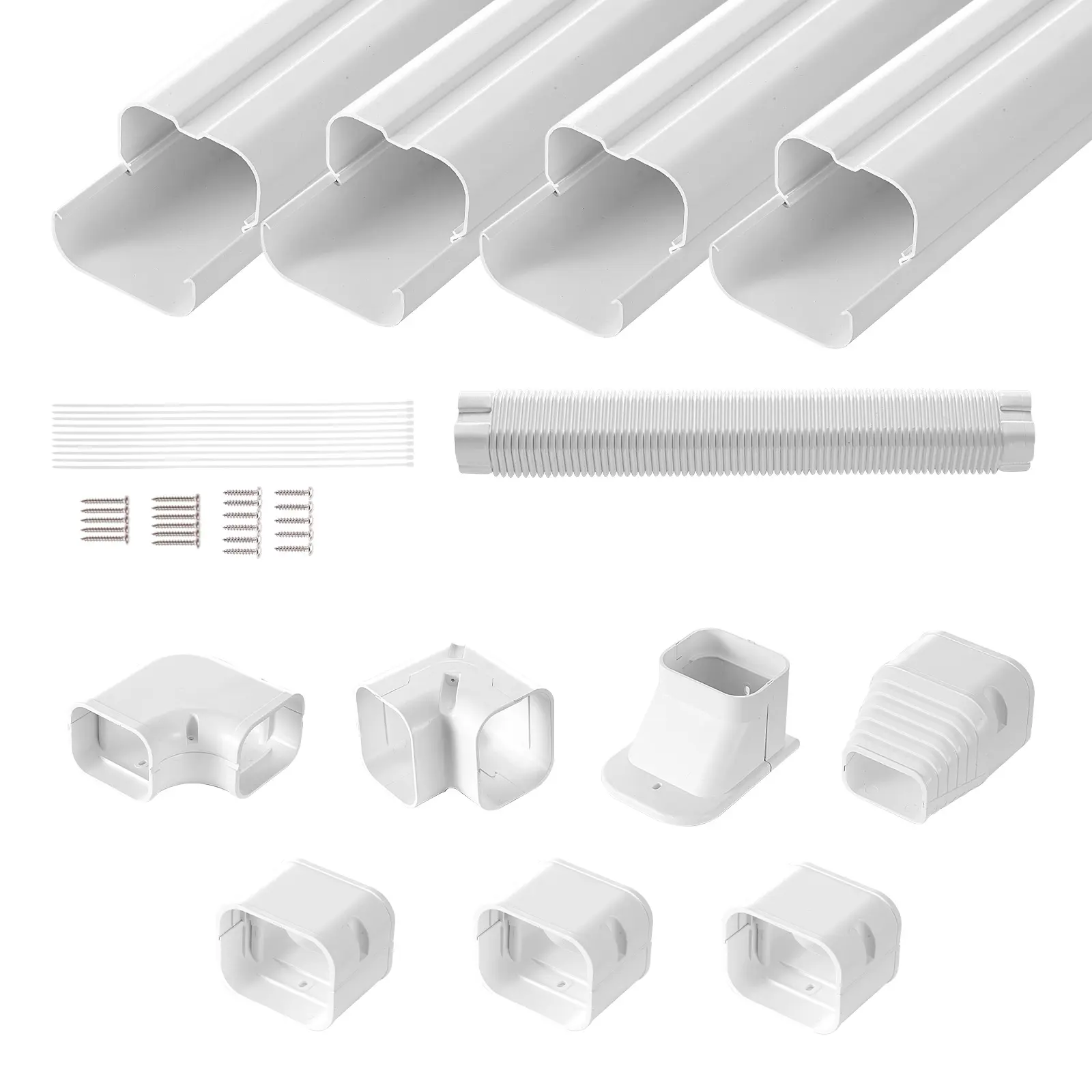 【Summerfinds】VEVOR 3-in-1 PVC+PE Mini Split Line Set Pipeline Cover, 3-in W 15.8Ft L AC/Heat Pump Decorative Cover, 4 Straight Ducts, Full Components, Snap-Fit Joints, Weather-Resistant for Outdoor Lines, Easy Install, Paintable White Aircon Accessories