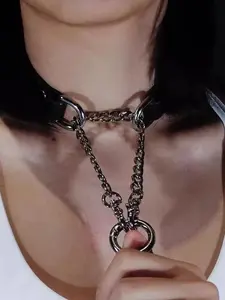 1Pc Dark Punk Style Choker Necklace, Adjustable Chain Design, Unisex Gothic Neck Jewelry for Men & Women