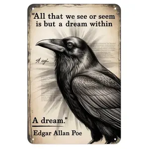 Aluminum Vintage Raven Edgar Allan Poe Quote Wall Decor Plaque Gothic Dark Aesthetic Metal Sign for Home Bedroom Kitchen Bar Coffee Shop Indoor Outdoor Decor 8 x 12 Inches