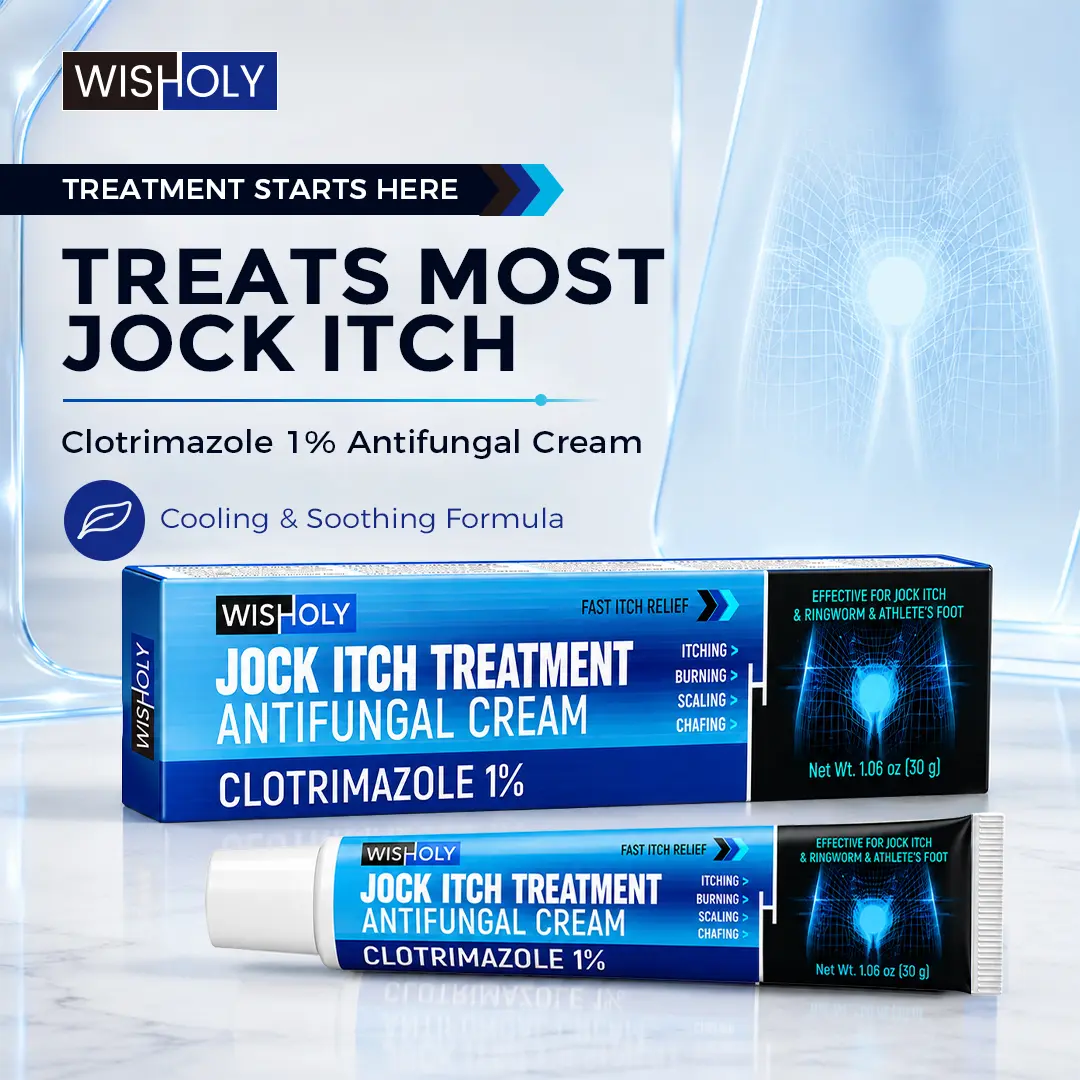 Wisholy Men’s Jock Itch Cream, Clotrimazole 1% Antifungal Treatment, Groin Itch & Burning Relief, Helps Relieve Scaling and Chafing, Cooling Non-Greasy Formula, 1.06 oz