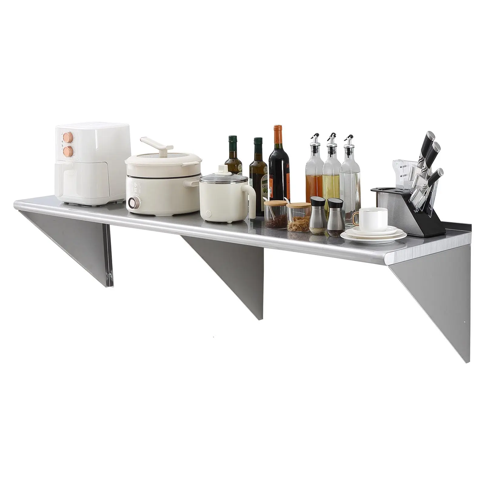 【Summerfinds】VEVOR 18" x 72" Stainless Steel Shelf, Wall Mounted Floating Shelving with Brackets, 500 lbs Load Capacity Commercial Shelves, Heavy Duty Storage Rack for Restaurant, Kitchen, Bar, Home, and Hotel Organiser Smooth