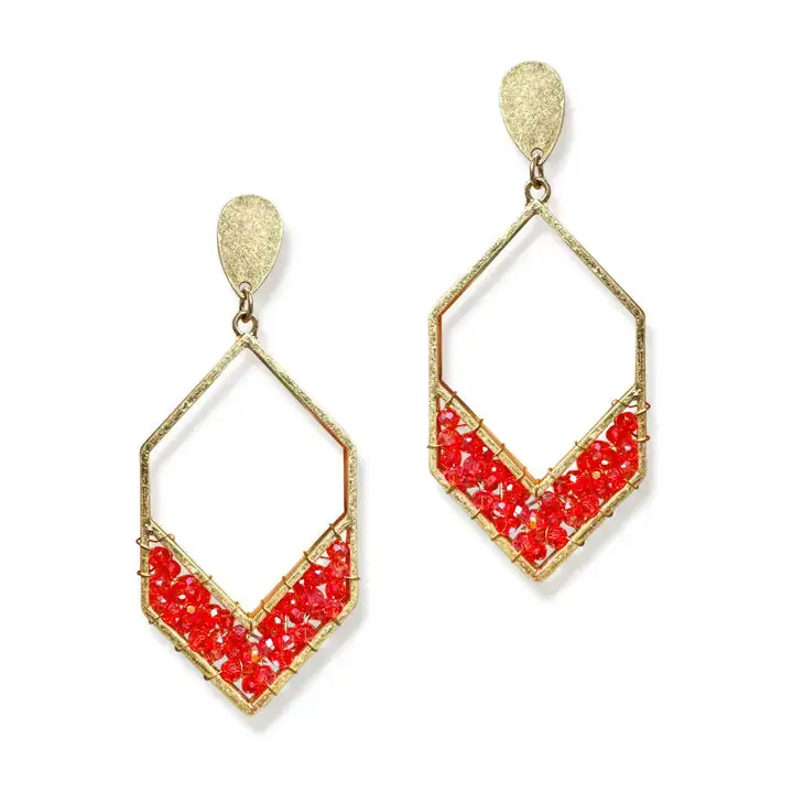 Ruby Collins Earrings Iridescent Beaded Red Statement Jewelry #VLJE1100-RED