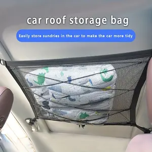 Car Ceiling Cargo Net Pocket Car Roof Storage Organizer Long Trip Camping Storage Bag Interior Accessories Car Storage Organizers