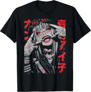 Japanese Streetwear Cyberpunk Y2K Retro Techwear Manga Anime T-Shirt Crewneck Shortsleeve
