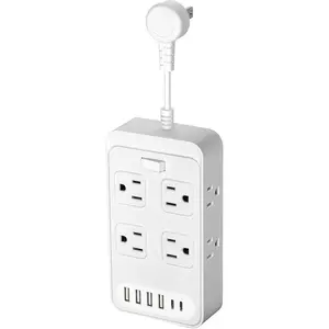 Short Extension Cord 0.3ft Power Strip-8 AC & 6 USB Ports(2 USB C), Multi Plug Outlet Extender, Non-Surge Protection for Cruise Travel  Office Dorm Hotel