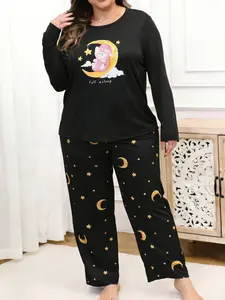 Cozy Fall & Winter Women's Long Sleeve Pajama Set, Comfortable Loose Fit Oversized Round Neck Design, Butterfly Pattern, Casual Homewear