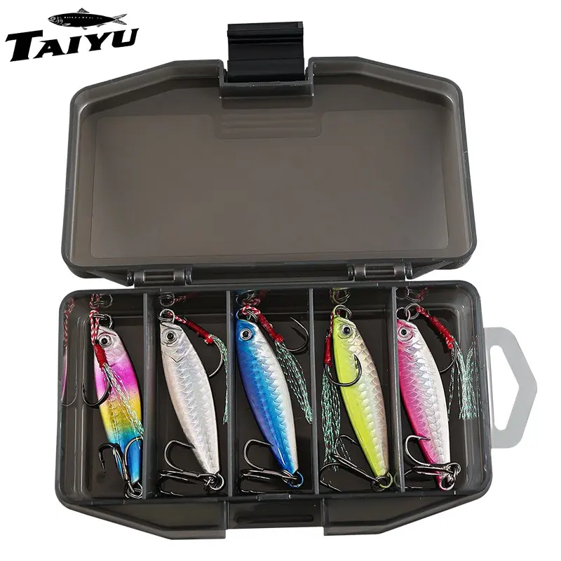 Fishing Jigging Lure, 5 Counts Saltwater Slow Pitch Hard Metal Jigging Spoon with Assist Hooks, Sea Fishing Jigging Lure for Bass Artificial Bait, Fishing Lure Set, Fishing Lures Kit, Fishing Gear, Fishing Equipment