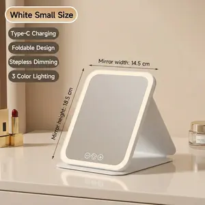 LED Makeup Mirror with 3 Color Lighting, Touch Control, Type-C Rechargeable, Foldable Desktop Vanity Mirror
