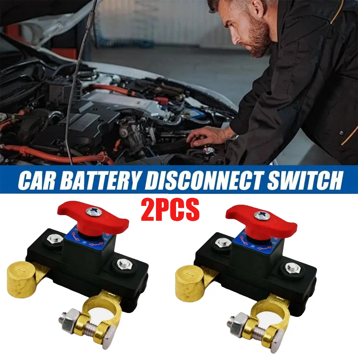 2-Pieces Heavy Duty Pure Copper Battery Disconnect Switch Set Package with Control Knob, Car & RV Battery Drain Protection Master Cut Off Switch for Marine Vehicles