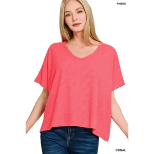 Julia V-Neck Top in Coral