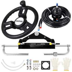GARVEE 150HP Hydraulic Outboard Steering Kit with Bi-Directional Locking Cylinders and 26 Ft High-Strength Nylon Hose for Single Station, Single-Engine Use, with 13.5 Inches Steering Wheel