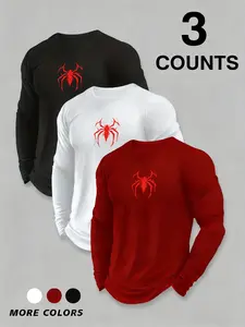 Spiderman Long Sleeve Shirt for Men, Workout Gym Fitness Tight Top, Gym Tees, 3 Colors, Casual Loose-Fitting Fall Winter