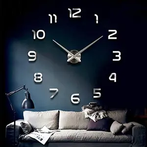 3D DIY Mirror Surface Wall Clock Big Size Wall Decorative Clocks Silent Non Tickg Movement Clocks