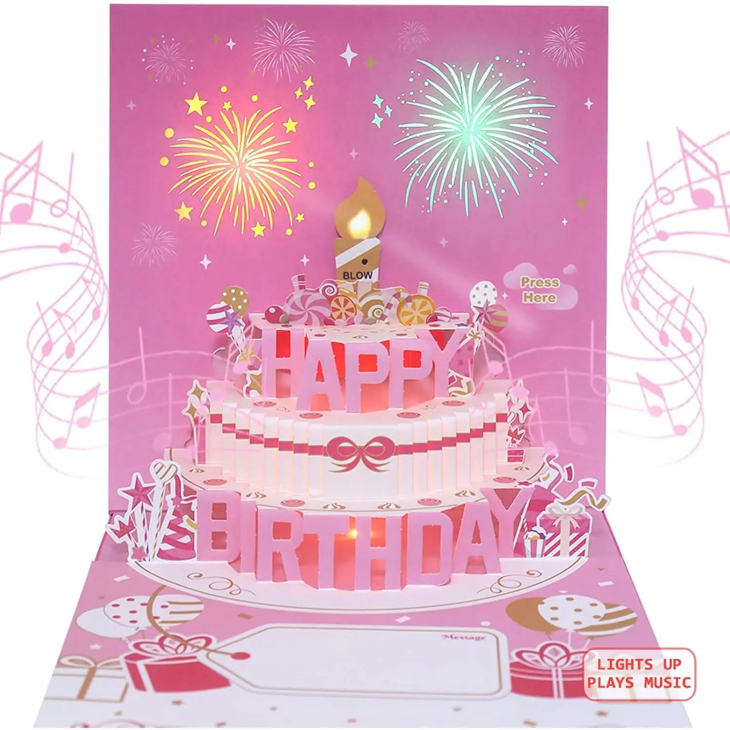 Musical Birthday Cards with Light and Music, Blowable, 3D Birthday Popup Cards for Men & Women- Plays Hit Song 'HAPPY Birthday' ()
