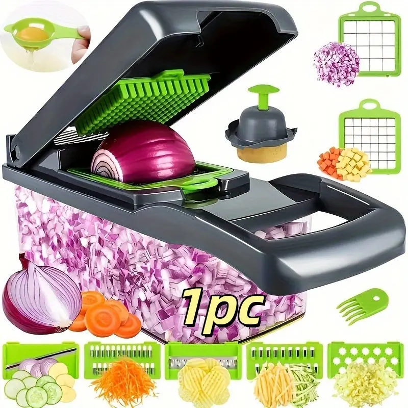 Multifunctional 16-in-1 Food Chopper, Vegetable Chopper, Veggie Chopper, Onion Chopper, Vegetable Slicer, Dice Chopper, Potato Cutter, Container with Potato Carrot Garlic, Drain Basket, Peeler
