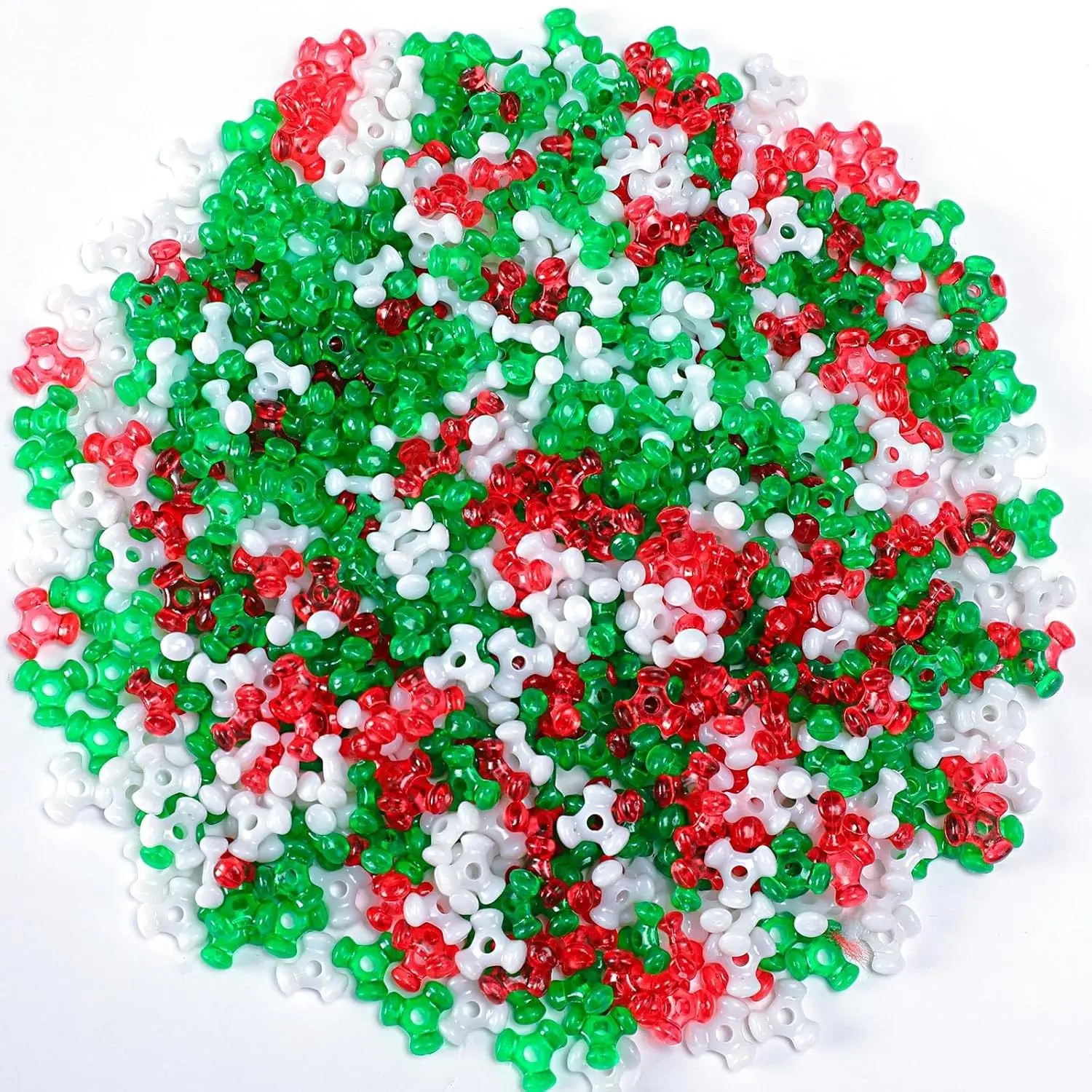 Christmas Tri Shaped Beads (1200Pcs) - Red, Green, White Easy-to-Use DIY Beading Accessories, Versatile Decorations for Craft Wreath, Candy Cane Making