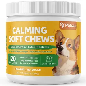 Petsco Calming Soft Chews for Dogs - 120 Soft Chew Treats with Valerian Root & Melatonin for Stress Relief&Calm Composure - Ideal for Training Supplements、Dog Composure Chews, Relief Chew Pet Treats for Everyday Stress Support Food Natural  Chicken Flavor