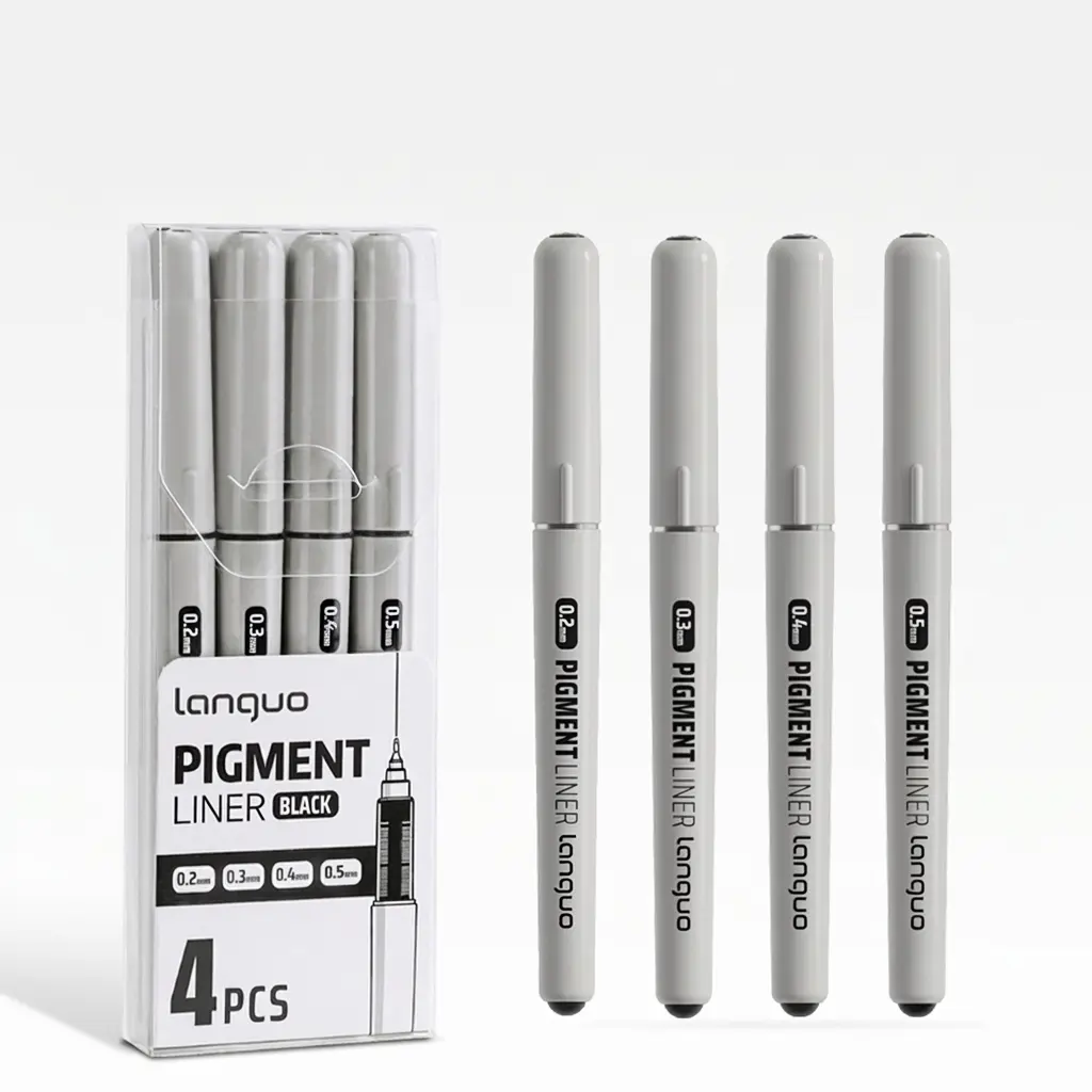 Languo Waterproof Fine Line Drawing Pens (4-Pack Assorted Tips) - Black Precision Pigment Liners, Smudge-Proof Inking Outline Tools for Sketching, Office & Back to School Art Supplies