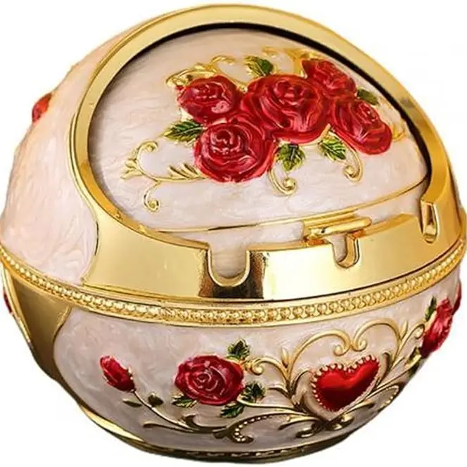 Vintage Zinc Alloy-Aluminium Metal Peacock Edition Decorative Ashtray with Lid, Travel-Ready Size Lightweight Desktop Ornament, Unisex Collectible Home Decor Gift
