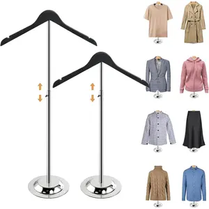 20-35 Inch Height Adjustable Shirt Display Stand, T Shirt Display Stand for Vendors, Shirts Rack for Clothing Dress Garment Coat Retail (Wooden-black, 2 count)