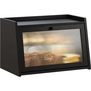 Large Bread Box, Easy Access & Cleaning - Bamboo Bread Box for Kitchen Countertop with Acrylic Door (Black, Medium)