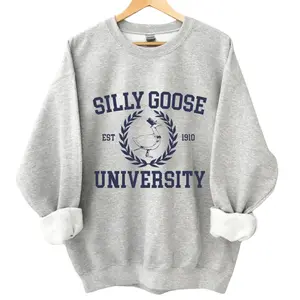 The Silly Goose University Crewneck Sweatshirt, Cotton Unisex Sweatshirt, Crew Neck, Menswear Top, Womenswear Top Underwear Streetwear Collar Fabric