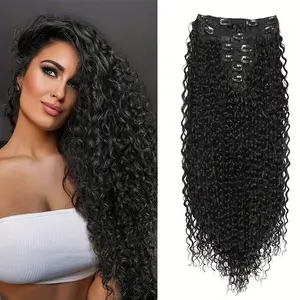 6pcs Clip In Curly Hair Extensions Black Color Set 26 inch Long Curly Hair Extension For Girl Women Full Head Synthetic Hair Hairpiece curly ponytail Wavy Clip-In
