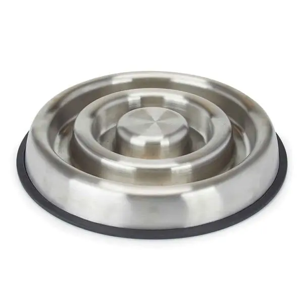 PetEdge ZW8008 ProSelect Stainless Steel Heavy-Duty Single Slow Feeder Bowl - Large, 18.2 lbs Capacity, Non-Skid Thermoplastic Rubber Ring, Prevents Overeating, Reduces Gastric Dilatation-Volvulus, Lower Indigestion & Vomiting Risk, Bowl/Dish