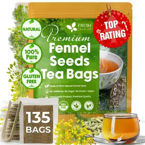 FreshDrinkUS, Premium 135 Fennel Tea Bags, 100% Natural & Pure from Fennel Seeds. Fennel Seed Herbal Tea. Fennel Seed Tea. Made with Natural Material Tea Bags. No Sugar, No Caffeine, No Gluten, Vegan. Beverage