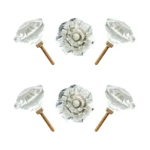 Dazzling diamond clear cut glass crystal Knobs with Brass Base (Set of 6) - 1.5 Inch - CDNY