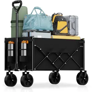 Lightweight Folding Handcart, Large Capacity Foldable Shopping Cart, Big Wheels, Heavy Duty Foldable Shopping Cart, All-Terrain Outdoor Utility Cart, Suitable for Camping, Sports, Garden, Beach, 3.5 Cubic Feet