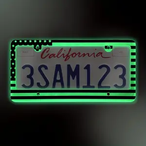 Glow in dark license plate frame us flag(Absorbs Sunlight Outdoors During The Day, Self Illuminating At Night), for decoration.
