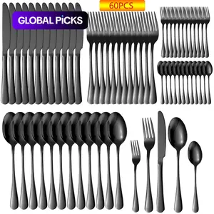 60-Piece Stainless Steel Cutlery Set with Forks, Knives & Spoons, Durable Tablewar, Dinnerware Service Set for Home Kitchen and Dining Room