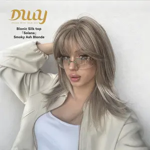 Solana -DWY New Technology! Bionic Silk Top 24-Inch Long Wave Light Brown Glueless Synthetic Wig with Bangs for Women High-Quality Premium Fiber Easy Wear Comfortable Fit